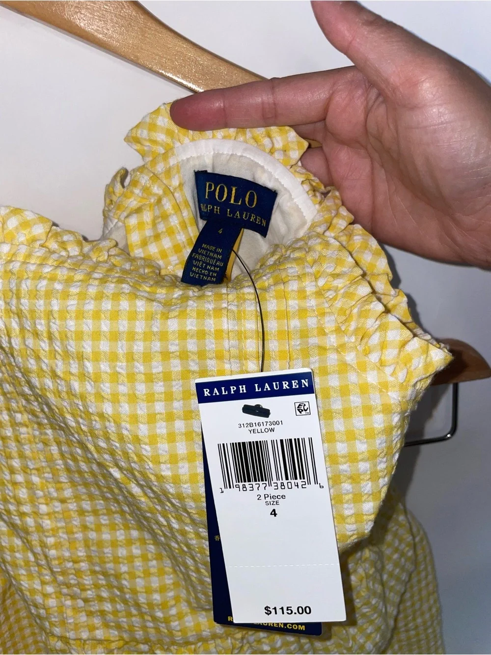 Ralph Lauren Yellow Gingham Peplum Jumpsuit size 4